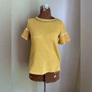 THML blouse, hippie boho top heavyweight fall mustard shirt top  thermal waffle